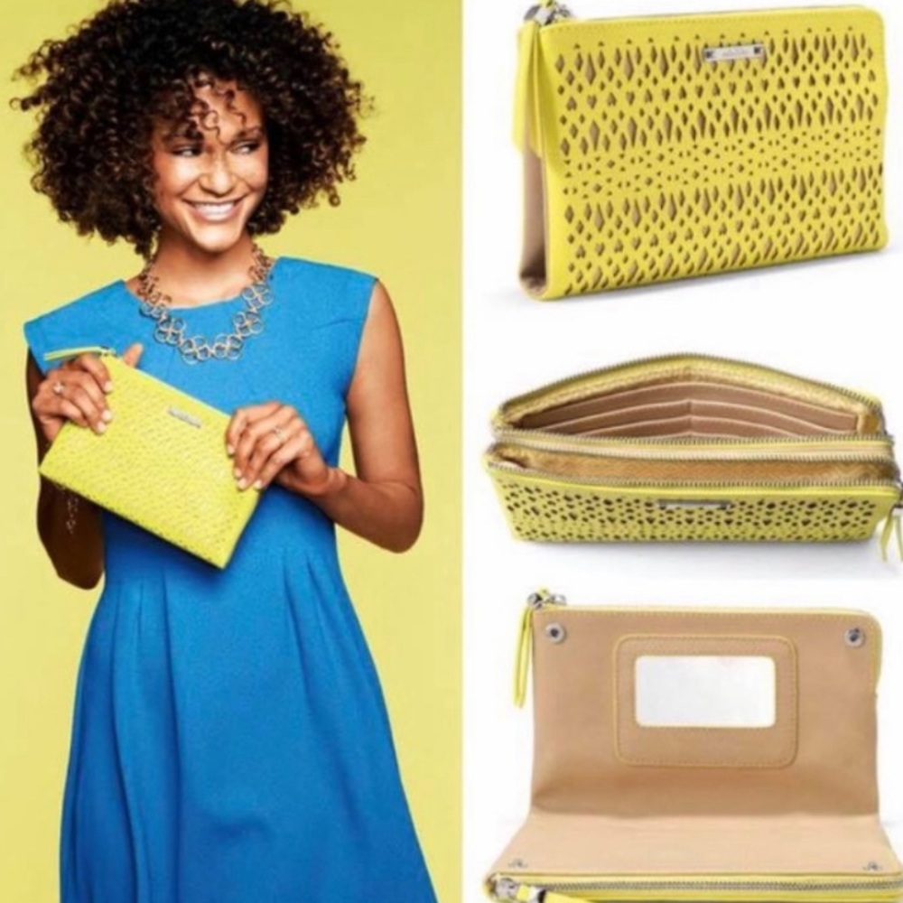Stella & Dot Laser Cutout Yellow Clutch